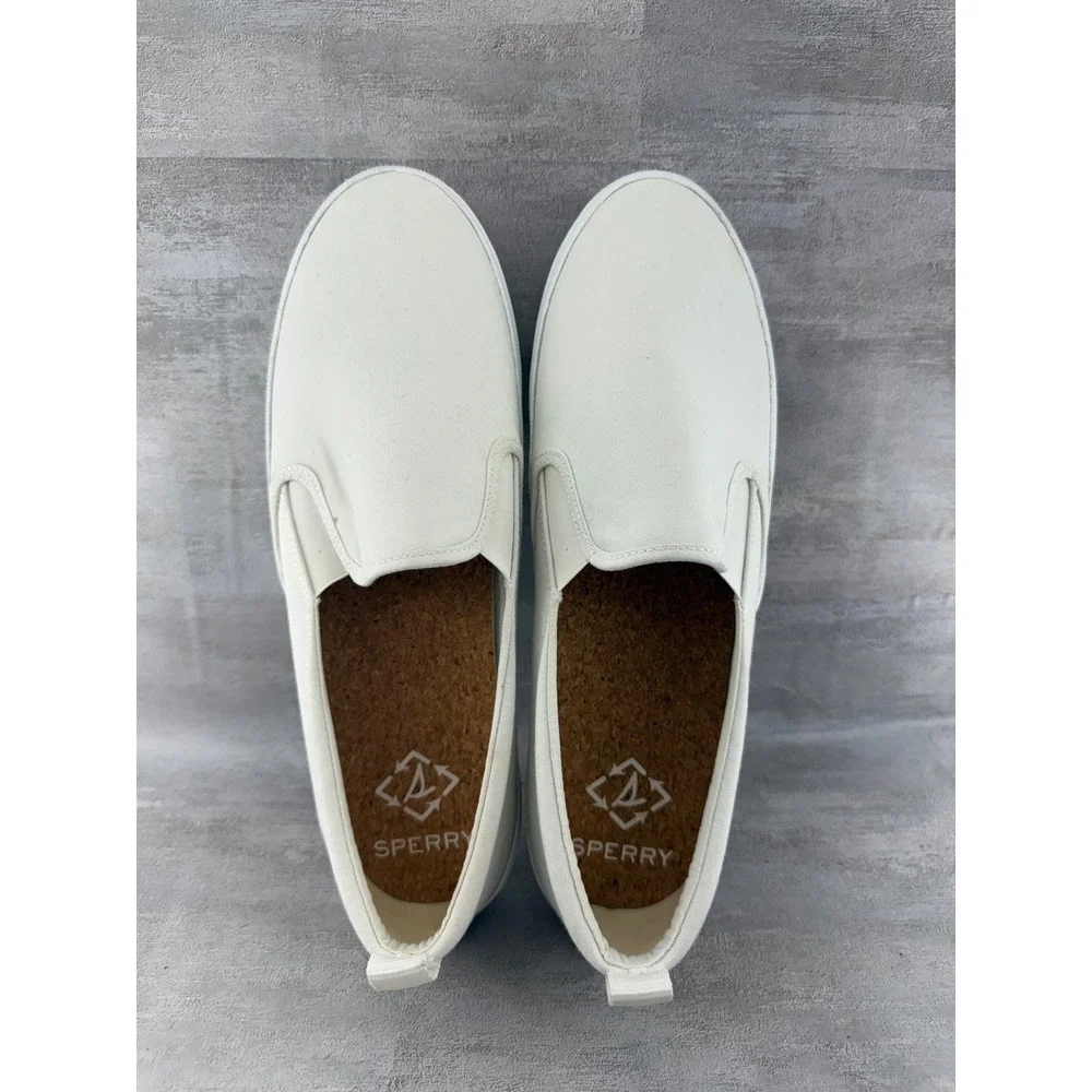 Sperry Crest Vibe SeaCycled Womens 11 White Canvas Slip On Sneakers STS88145
